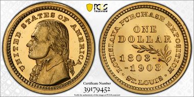 1903 G$1 LA Purchase, Jefferson PR66+ CAM