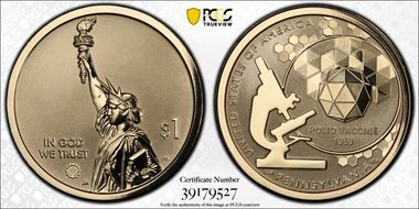 2019-S $1 American Innovation PA Rev PR Polio Vaccine 1953 PR70