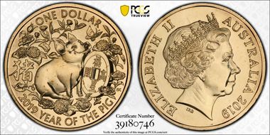 2019 $1 Year of the Pig CuAl Happiness MS68