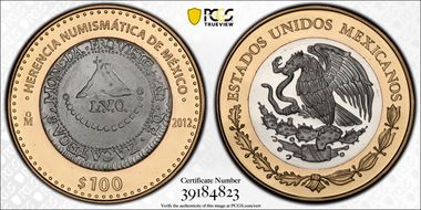 2012-Mo 100 P Zacatecas Provisional 8R Numismatic Heritage PL70