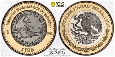 2012-Mo 100 P 1828-Mo 8 Escudo Numismatic Heritage PL69