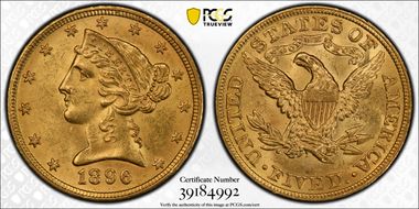 1896 $5 MS63