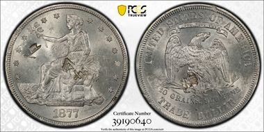 1877-S T$1 Chopmarked MS62