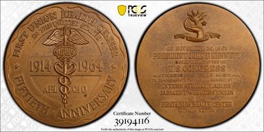 1964 Medal D1964-2b Matte Bronze 76mm ILGWU 50th Anniv SP65