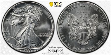 1986 $1 Silver Eagle MS69