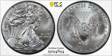 2016 $1 Silver Eagle  30th Anniversary MS69