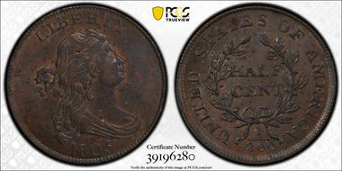 1805 1/2C C-4 Large 5 Stems MS62BN