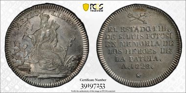 1828 Medal Grove-75a Ag San Luis Potosi AU58