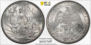 1912 Peso Caballito KM-453  Ag MS65