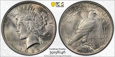 1922 $1 VAM 8, Doubled Tiara MS61