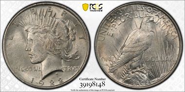 1922 $1 VAM 12A Moustache MS62