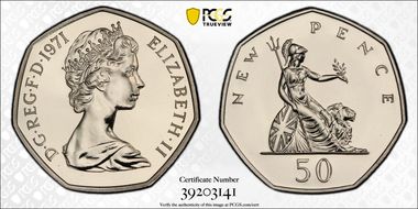 1971 50p S-H1 New Pence PR67