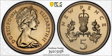 1974 5p S-D1 New Pence PR67