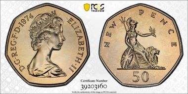 1974 50p S-H1 New Pence PR67