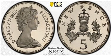 1980 5p S-D1 New Pence PR67DCAM