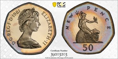 1981 50p S-H1 New Pence PR67DCAM