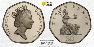 1985 50p S-H4 PR69DCAM