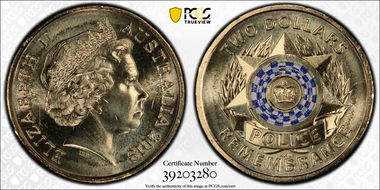 2019 $2 Police Remembrance Colorized MS67