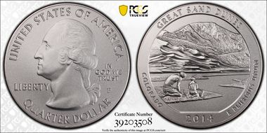 2014-P 25C Great Sand Dunes NP 5 oz Silver SP69