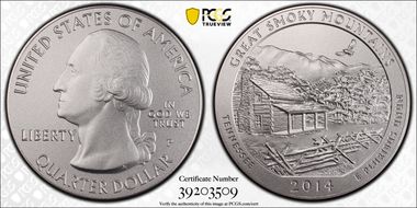 2014-P 25C Great Smoky Mtns NP 5 oz Silver SP69