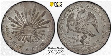 1867-O AE 8 R Oa15 MS63+