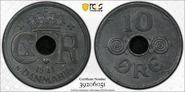 1941 N GJ 10 Øre KM-822.2a Zinc MS63