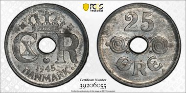 1945 N GJ 25 Øre MS63