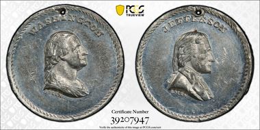 (c.1876) Medal GW-799 WM Mule Washington & Jefferson MS61