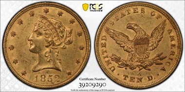 1852 $10 AU58