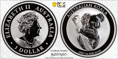2020-P $1 Koala Ag First Strike MS70