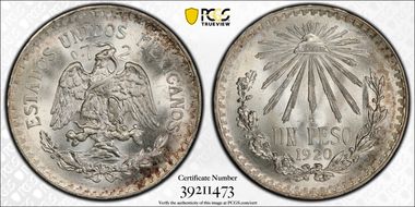 1920-M Peso KM-455  Ag MS66+