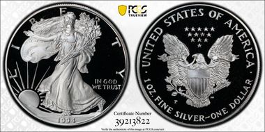 1994-P $1 Silver Eagle PR69DCAM