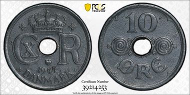 1944 N GJ 10 Øre KM-822.2a Zinc MS62