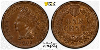1909-S 1C Indian AU58BN