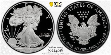 2020-W  $1 Silver Eagle First Day of Issue PR69DCAM