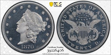 1870 $20 J-1039 PR65+ DCAM