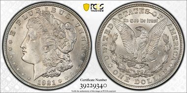 1921 $1 Morgan MS63