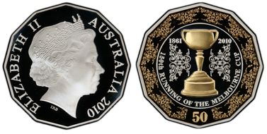 2010 50C Melbourne Cup 1861-2010 Trophy Silver PR69DCAM