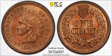 1865 1C Fancy 5 MS64RB