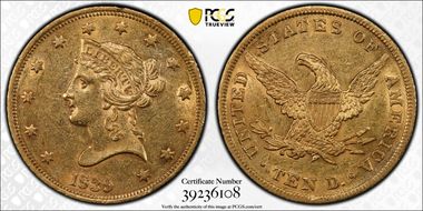 1839/8 $10 Type of 1838 AU55