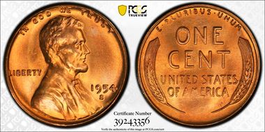 1954-S 1C MS67+ RD