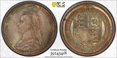 1887 6D S-3928 Shield Rev MS66+