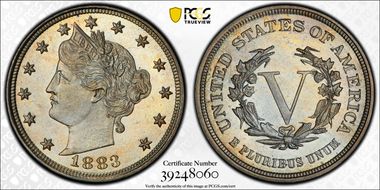 1883 5C No CENTS MS67+ 