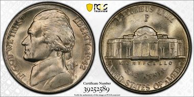 1942-P 5C Silver MS67+ FS