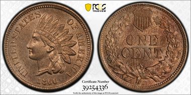 1860 1C Pointed Bust MS64