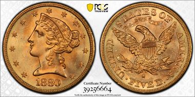 1880-S $5 MS65