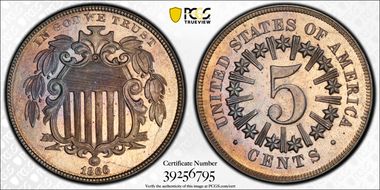 1866 5C Rays MS65
