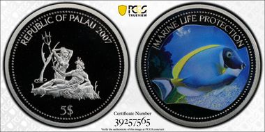 2007 $5 KM-119 Surgeonfish PR69DCAM