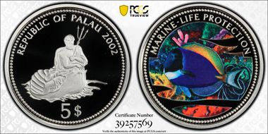 2002 $5 KM-77 Blue Tang Fish PR69DCAM