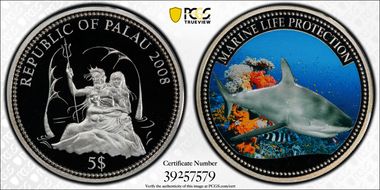 2008 $5 White Shark PR68DCAM